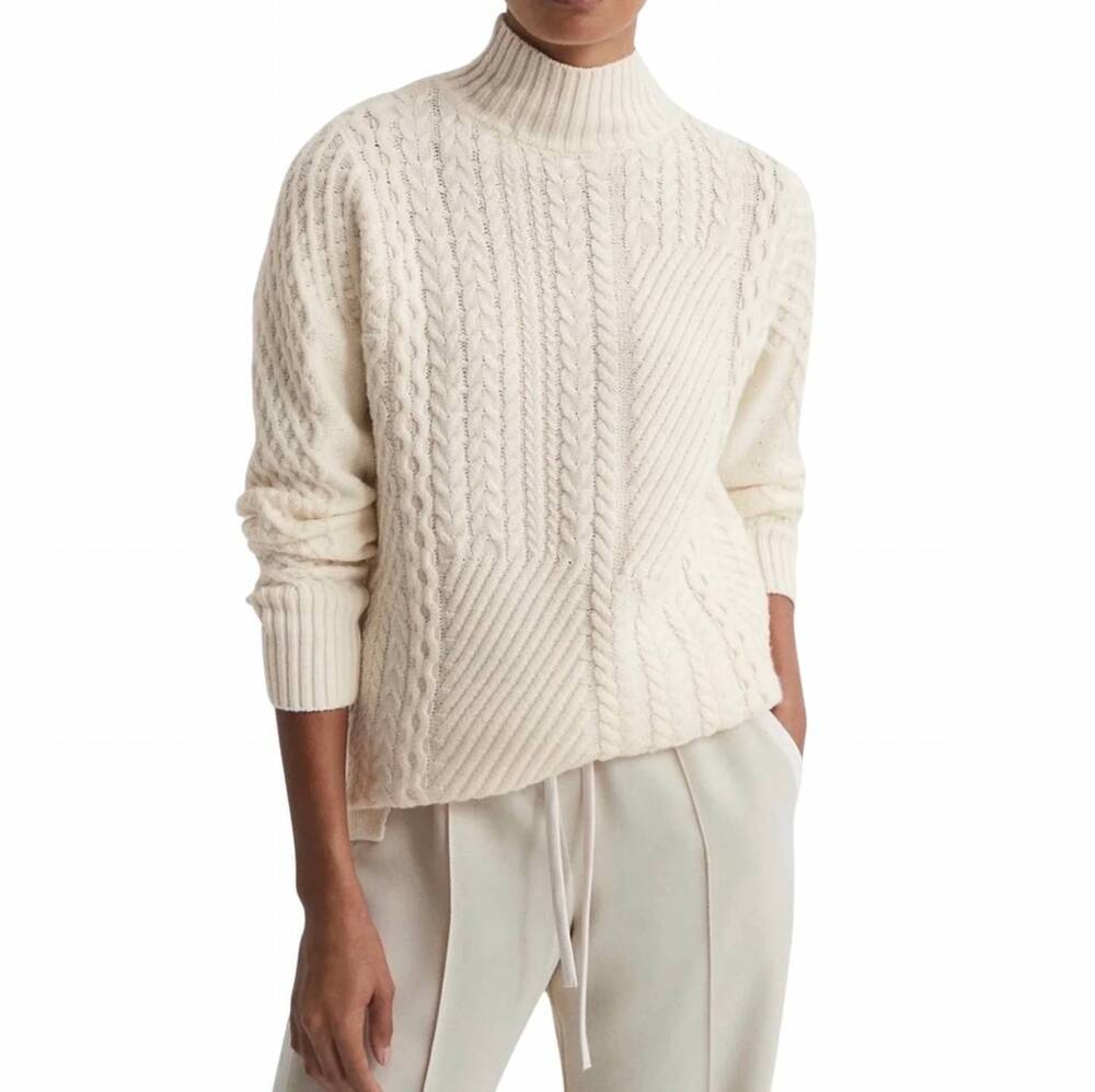 NEW REISS women's martha roll neck cable knit sweater in cream